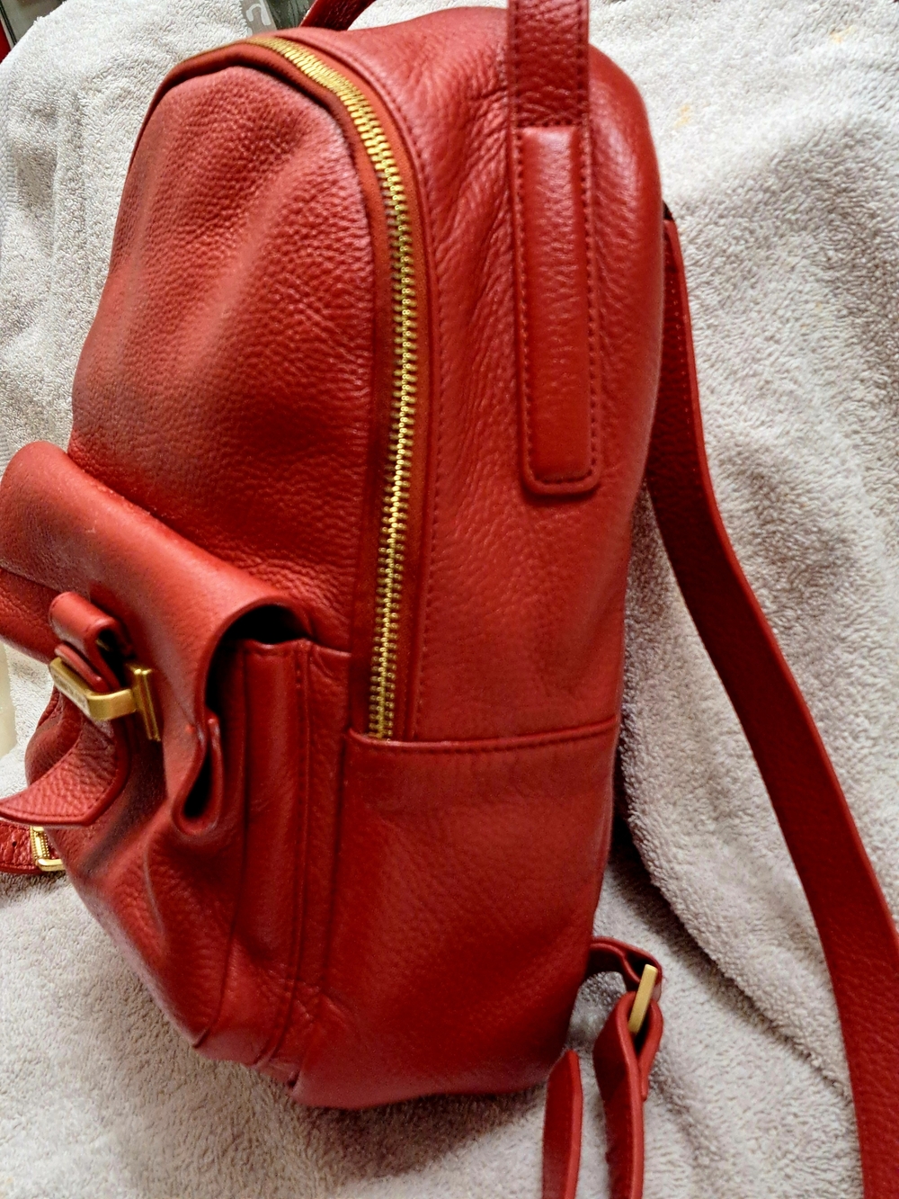 Kenneth Cole Red Leather Mini Backpack with Gold Hardware